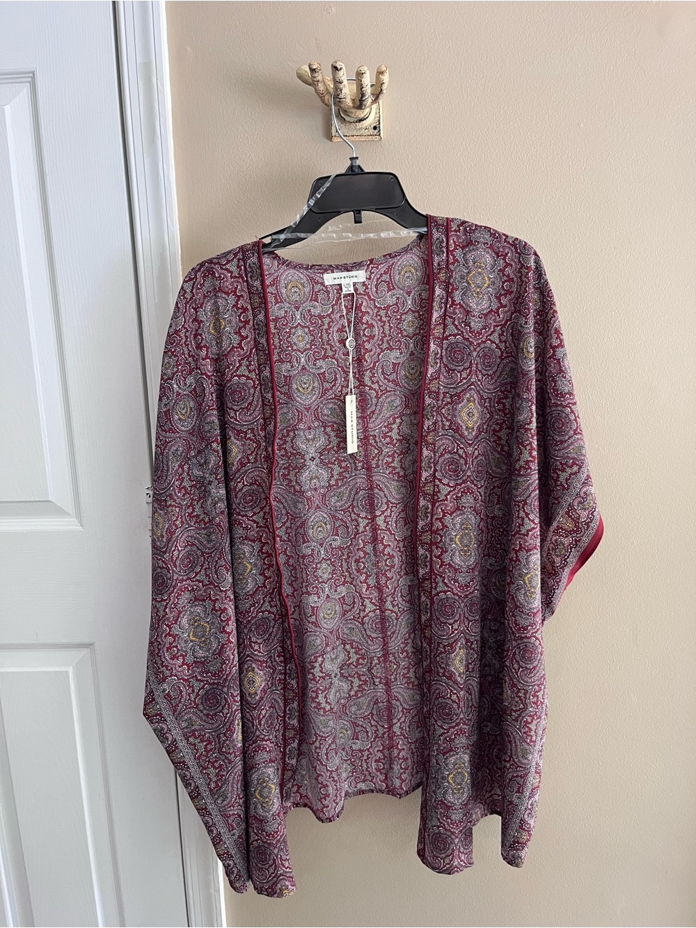 Max Studio Red Paisley Open-Front Kimono